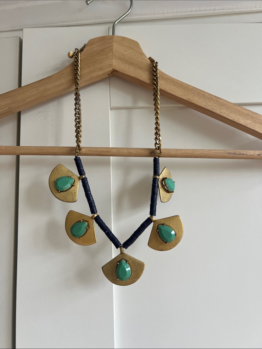 J. Crew Gold-Tone Necklace with Teal Stones and Navy Wrap